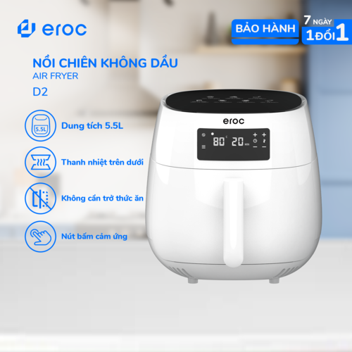 Nồi Chiên Không Dầu Điện Tử Eroc V-D1 Chống Dính 5.5L Màn Hình Cảm Ứng Chạm - Hàng Chính Hãng