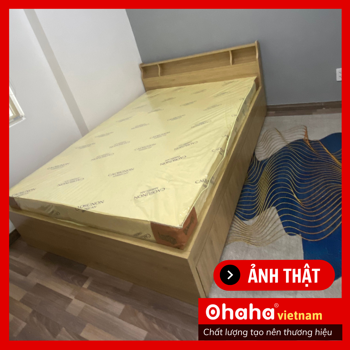 [Kèm ảnh thật - Miễn phí lắp đặt &amp; vận chuyển] Giường ngủ gỗ công nghiệp cao cấp OHAHA chuẩn Nhật - Yellow - GC041 - 01