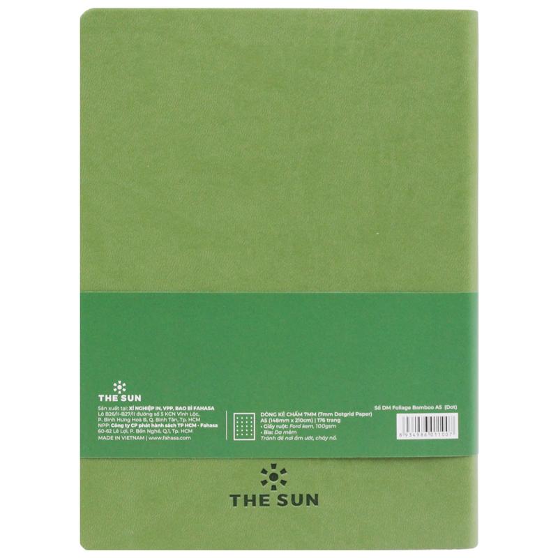 Sổ Bìa Da A5 - Không Kẻ Có Chấm 176 Trang 100gsm - Foliage Bamboo - The Sun - Màu Xanh Lá