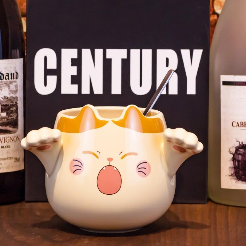 Cốc Sứ Cafe Mèo 3D Có Bàn Tay Cho Bạn Gái Dễ Thương Kèm Thìa, Ly Sứ Cỡ To Tặng Quà Sinh Nhật
