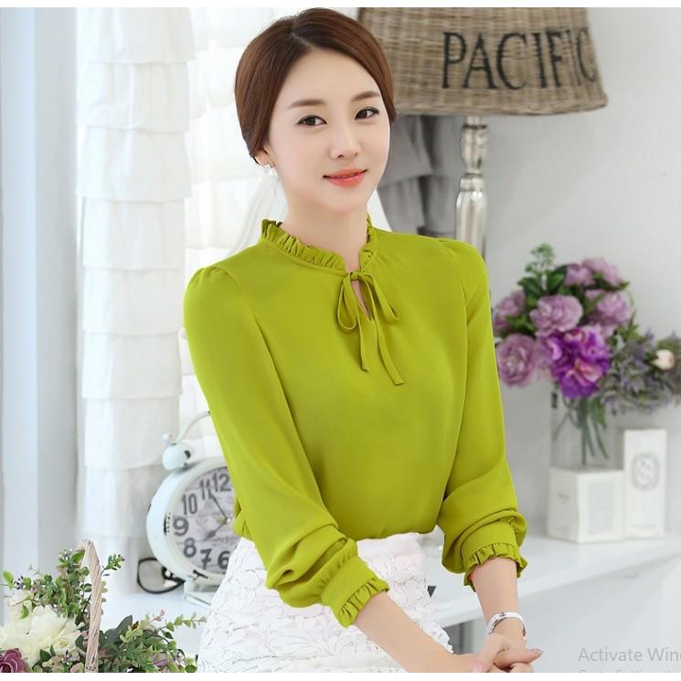 Áo sơ mi nữ tay dài cổ bèo vải voan chéo thái chất mềm mát dày dặn - TA131