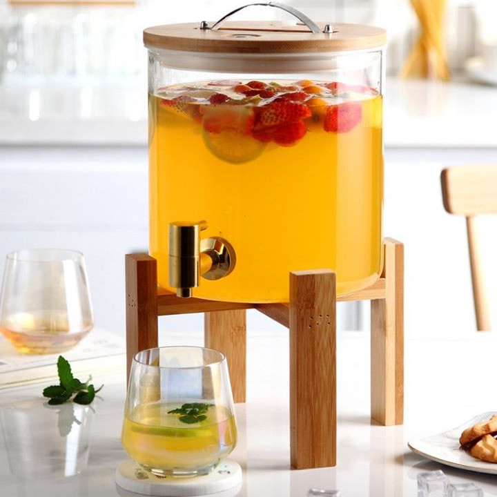 Bình thủy tinh 5L & 8L kèm kệ gỗ vòi đồng