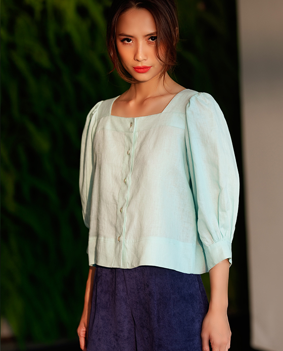 Áo Croptop Linen Aqua TOP132 Thời trang thiết kế Hity