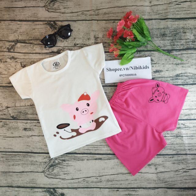 Bộ cotton bé gái hình heo con
