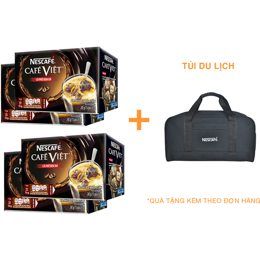 Combo 4 hộp cà phê hòa tan Nescafé Café Việt đen đá (Hộp 15 gói x 16g) [Tặng túi du lịch - màu ngẫu nhiên]