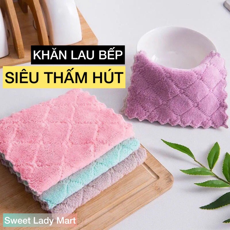 Khăn Lau Bếp 2 Mặt Đa Năng Dày Dặn Siêu Thấm - Lau Bát Đĩa, Bàn Ghế Cỡ Lơn 25cm x 25cm