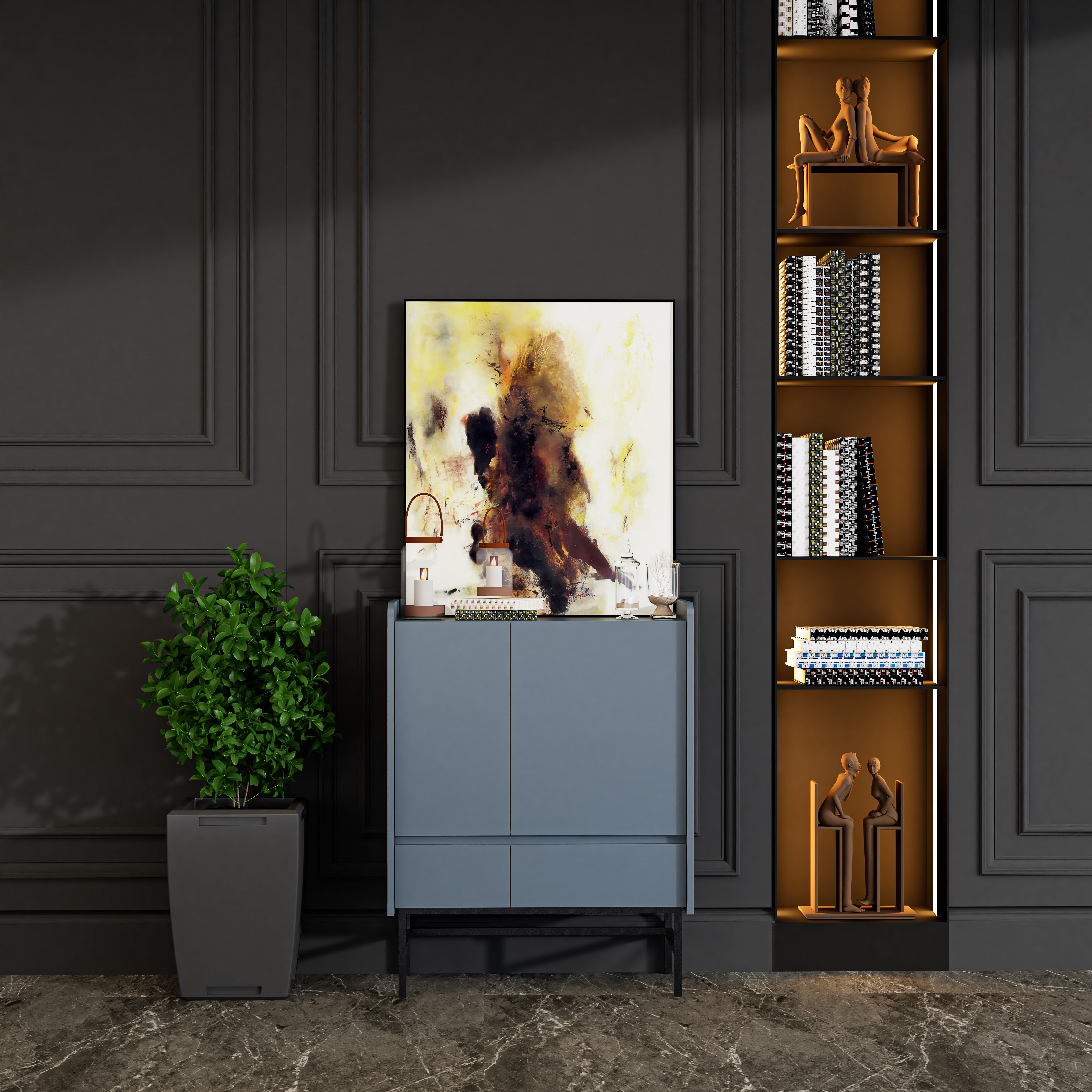 [Happy Home Furniture] LAVIA, Tủ lưu trữ 2 ngăn kéo - 2 cửa mở - chân sắt, 80cm x 40cm x 104cm ( DxRxC), TCM_169