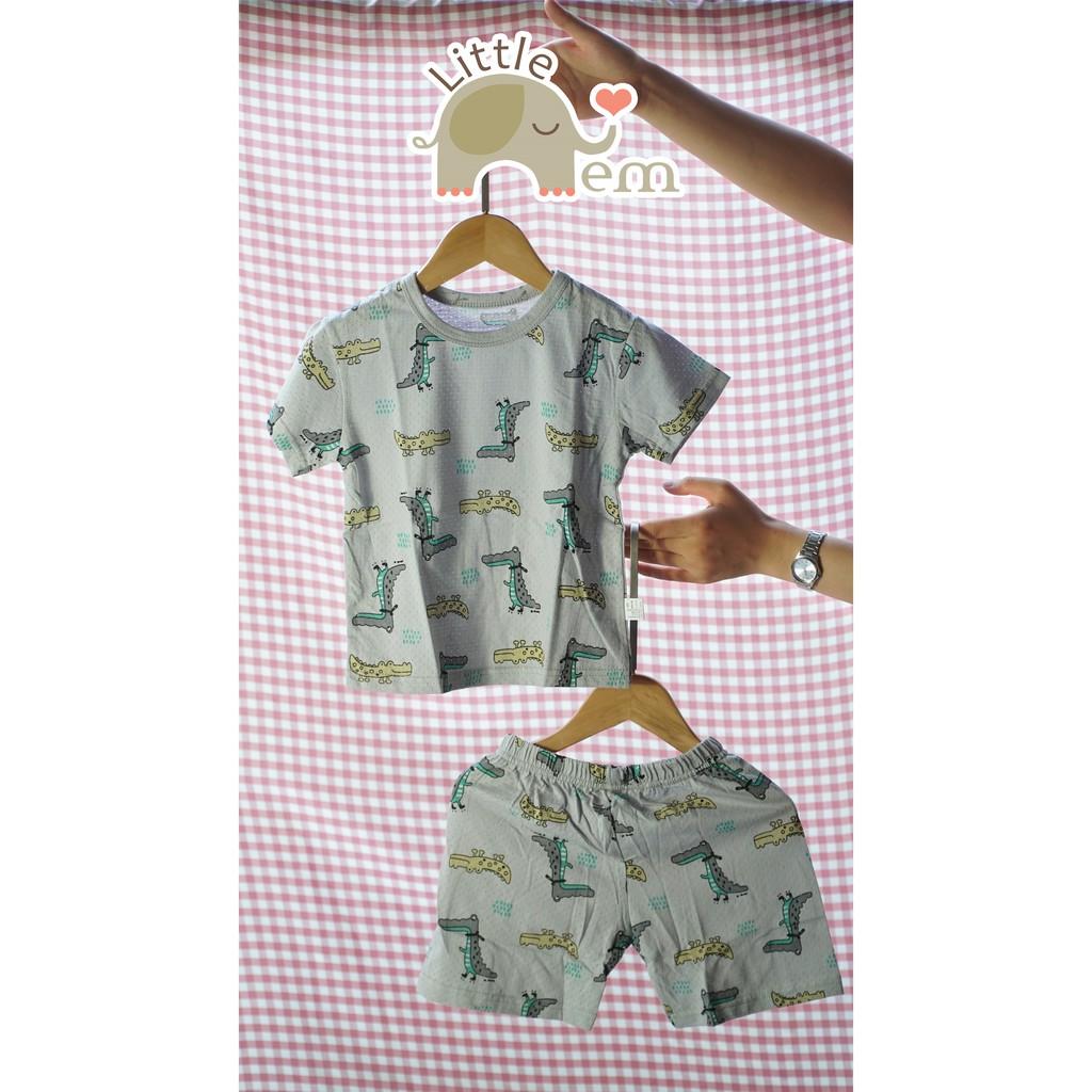 Bộ đồ bé trai Cotton tre cộc tay _ Gray crocodile