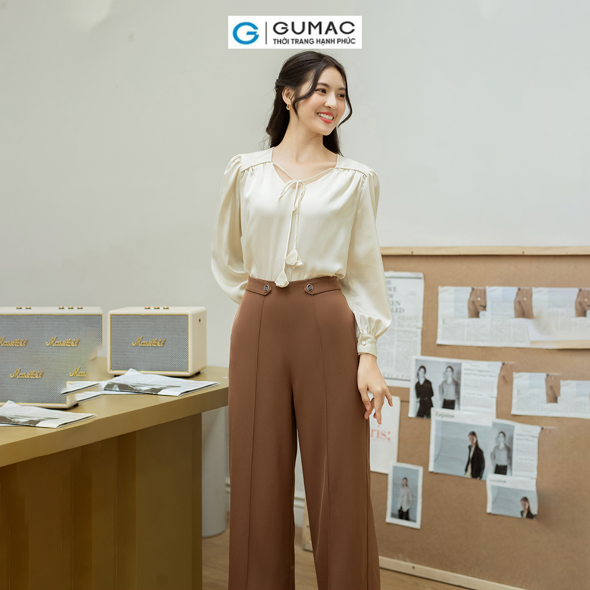 Quần tây công sở dáng suông chiết ly GUMAC QD08021