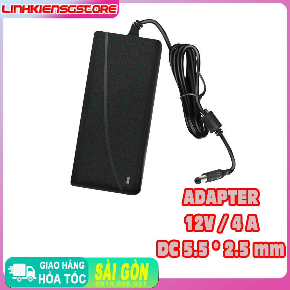 Nguồn Adapter 12V / 4A  jack DC 5.5 * 2.5 mm, dành cho đèn livestream