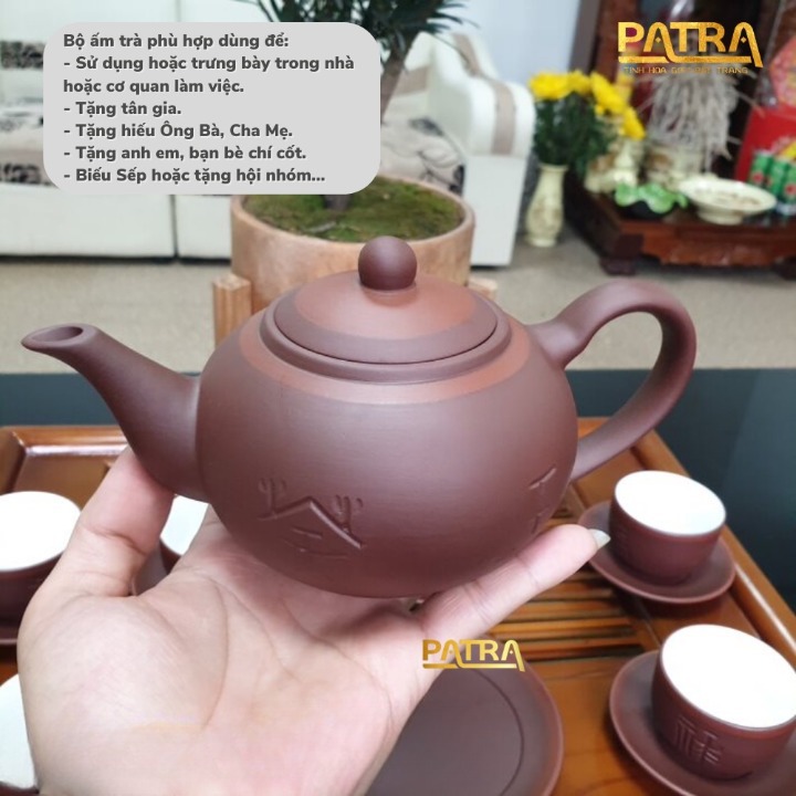 Bộ ấm chén uống trà cao cấp , bộ ấm trà Bát Tràng - trường sa phúc lộc thọ đỏ