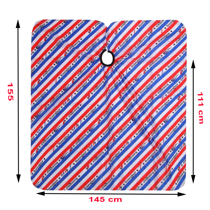 Áo Choàng Cắt Tóc 155 x 145 x 111 cm ( Họa Tiết Sọc Xanh Đỏ , Biểu Tượng Barber Máu Và Bông Gòn )