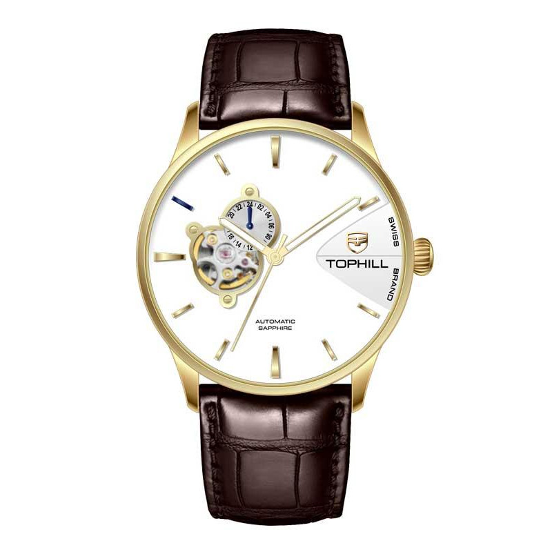 ĐỒNG HỒ TOPHILL TW083G.PZ2258 Dây da và vỏ thép 316L, máy automatic, kính sapphire