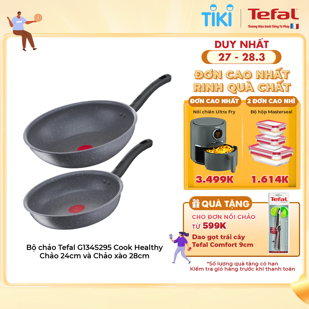 Bộ 2 chảo chống dính đáy từ vân đá Tefal Cook Healthy dùng cho mọi loại bếp (24cm, 28cm) - Hàng chính hãng