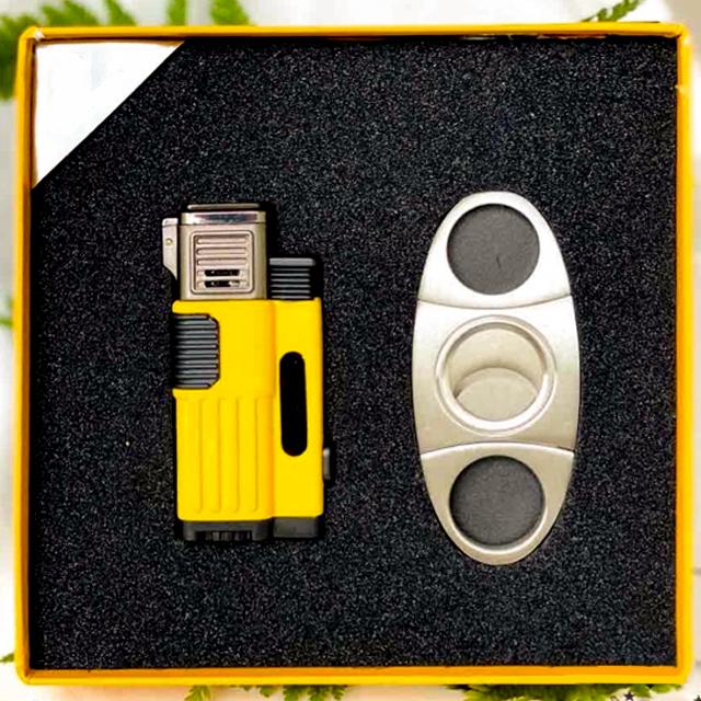 Bộ Set Phụ Kiện 2 Món HB-115 Gồm Vỏ Hột Quẹt Bật Lửa Khò 3 Tia Mạnh Mẽ + Cắt Thiết Kế Sang Trọng