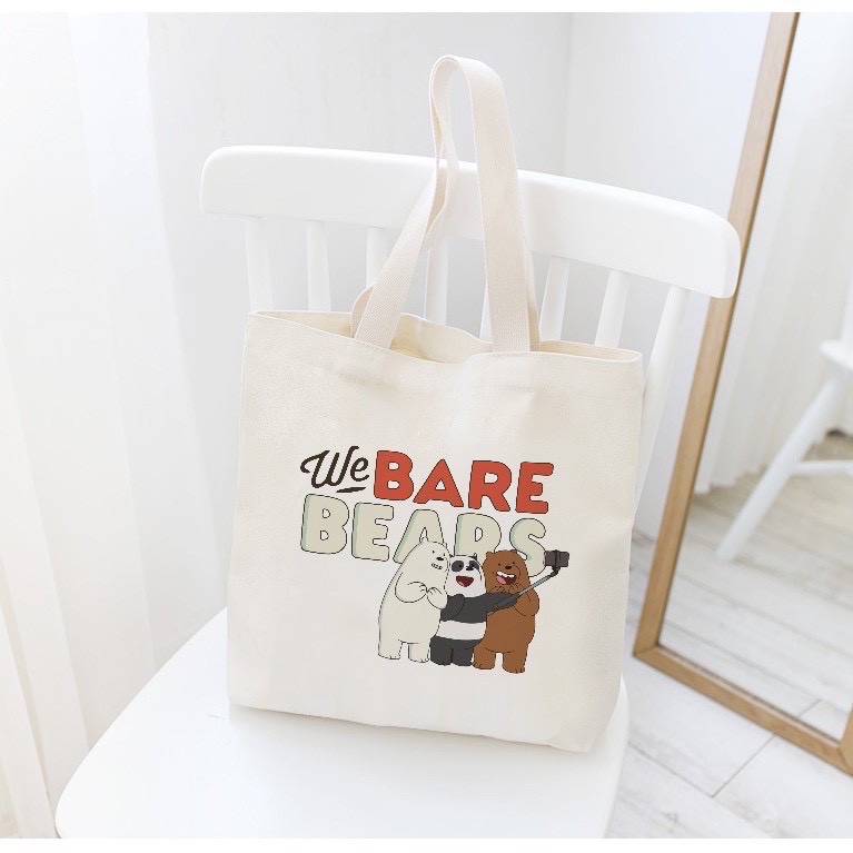 Túi Tote Vải Canvas Nữ Ulzzang Hot Trend Kita Unisex - Mẫu BARE BEAR - Ảnh thật