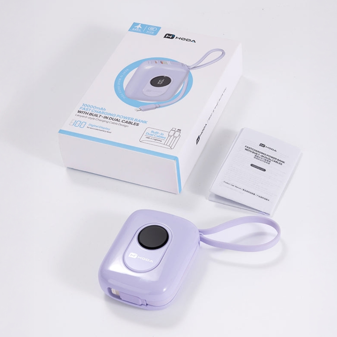 Pin Sạc Dự Phòng HODA SafeCharge Multi-Protect 10.000mAh sạc Nhanh PD 22.5W, Tích Hợp Cáp Type-C &amp; L(iP) Sạc 3 Thiết Bị, 8 lớp bảo vệ an toàn – sạc mát, không hại pin - Hàng nhập khẩu