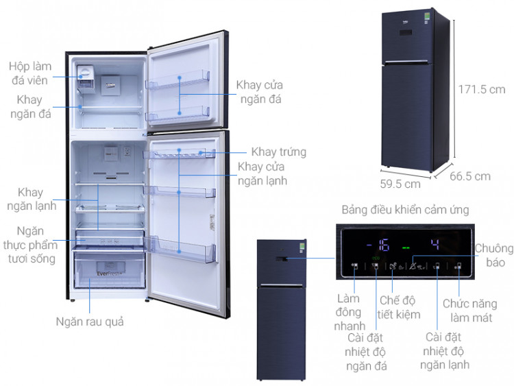 Thông số kỹ thuật Tủ lạnh Beko Inverter 321 lít RDNT360E50VZWB