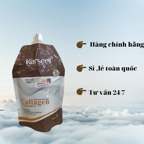 Kem ủ tóc* Collagen* 500ml  giúp phục hồi độ ẩm và có tác dụng bảo vệ cho chân tóc khôi phục lại lớp biểu bì tóc bị hư hỏng; giúp tóc mềm mượt và chắc khỏe.