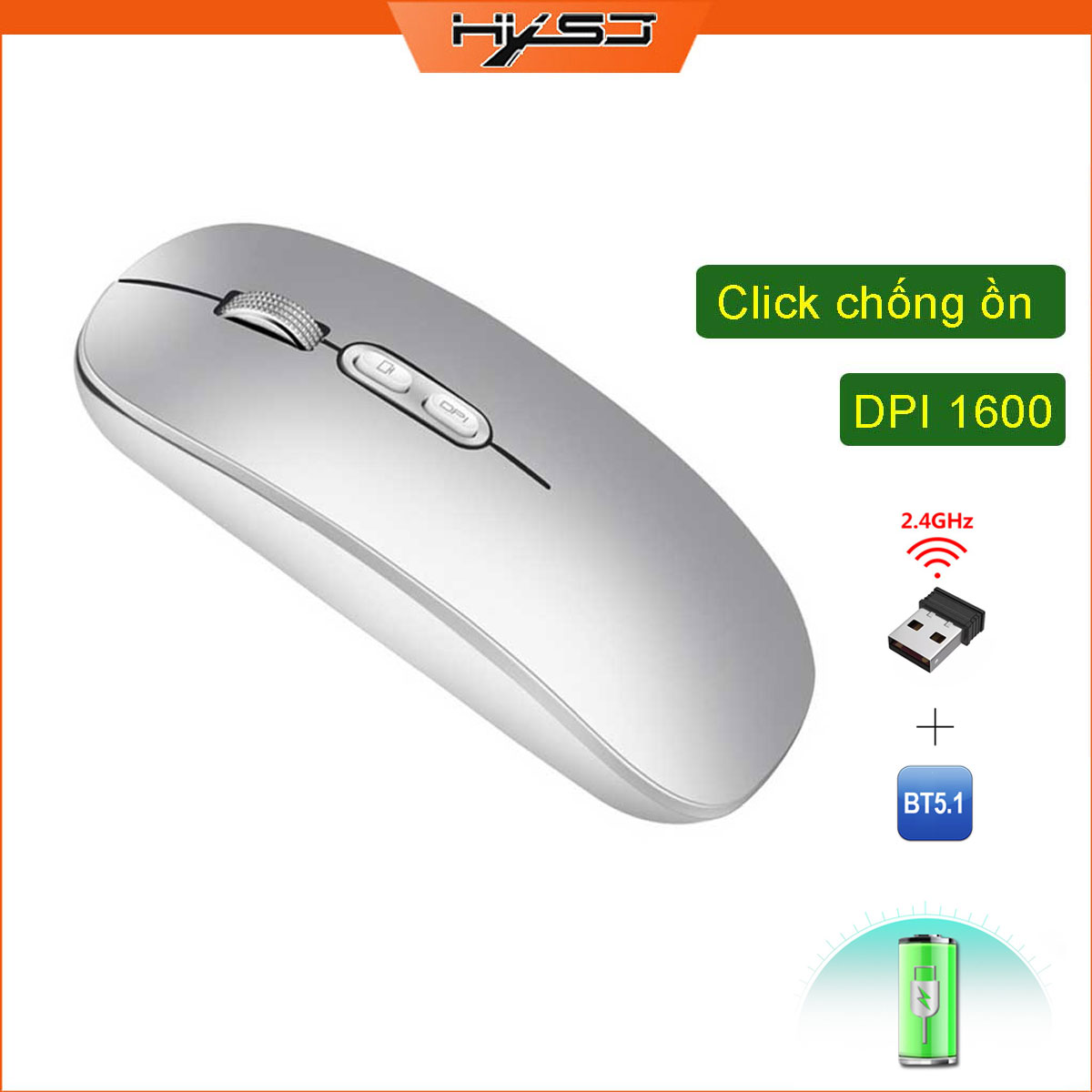 Chuột không dây HXSJ M103B wireless Bluetooth tự sạc pin siêu mỏng không gây tiếng ồn chuyên dùng cho Máy tính, pc, Laptop, Tivi - Hàng chính hãng