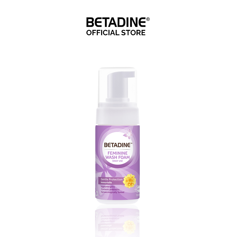 Bộ chăm sóc cá nhân dung dịch vệ sinh phụ nữ Betadine Gentle Protection Immortelle &amp; Foam Gentle Protection Immortelle 100ml