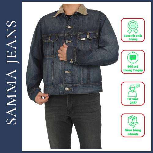 Áo khoác bò denim nam nữ unisex dáng rộng Phối Cổ JK1_ áo jacket jean phong cách Hàn Quốc | Samma Jeans - Navy (Đậm)