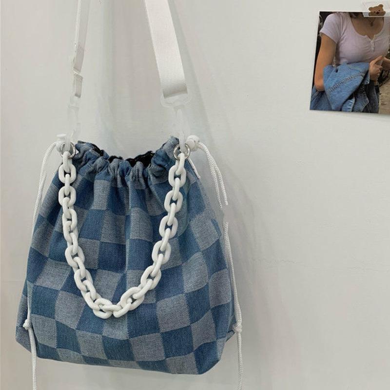 Túi Đeo Vai Nữ Đa Năng Đơn Giản Denim Túi Xách Tay Túi Tote Checkerboard Lưới Thời Trang Túi Nữ Denim Túi