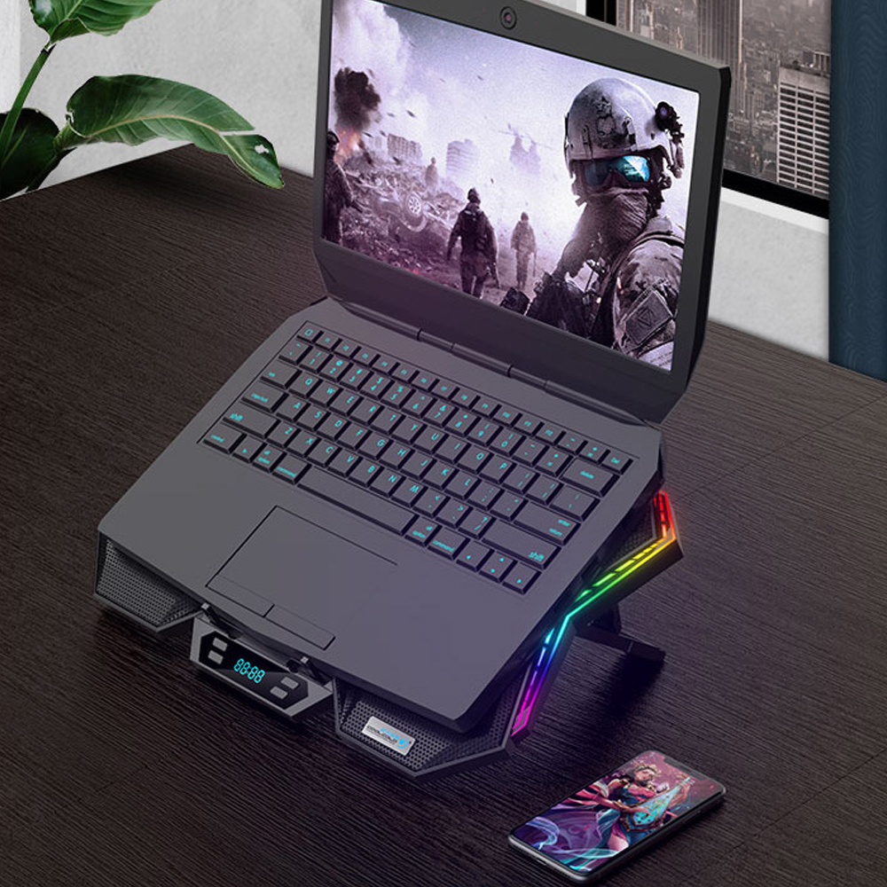 Máy làm mát máy tính xách tay COOLCOLD K40 RGB 6 quạt Thiết kế câm với chân đế có thể điều chỉnh được tốc độ gió Chiều cao ánh sáng đầy màu sắc