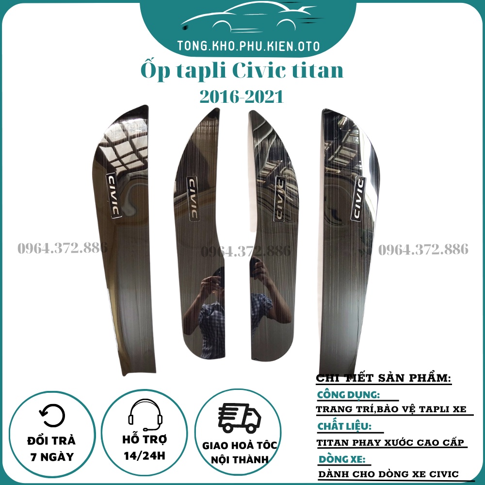 Ốp chống xước Tapli, Táp li cánh cửa xe Honda Civic 2016- 2021 - Mẫu vân titan cao cấp- giá 1 bộ