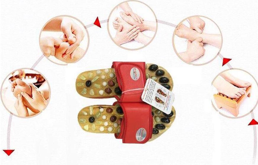 Dép Massage khảm đá Bấm huyệt bàn chân trên gỗ tự nhiên, Bấm Huyệt chân Giảm căng thẳng mệt mỏi cao câp