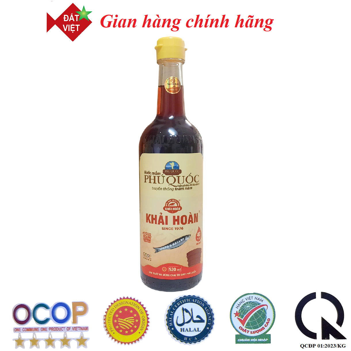 Nước mắm Khải Hoàn Phú Quốc 40-43 độ đam chai thủy tinh 520ml