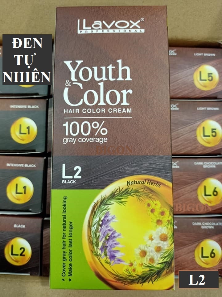 Kem Nhuộm Dưỡng Tóc Phủ Bạc Lavox Youth&amp;Color L2 - Màu Đen