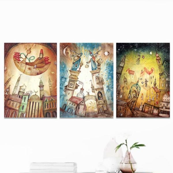 Bộ 3 Tranh Canvas Viền Composite Trang Trí "Lâu Đài Trong Mơ" W306
