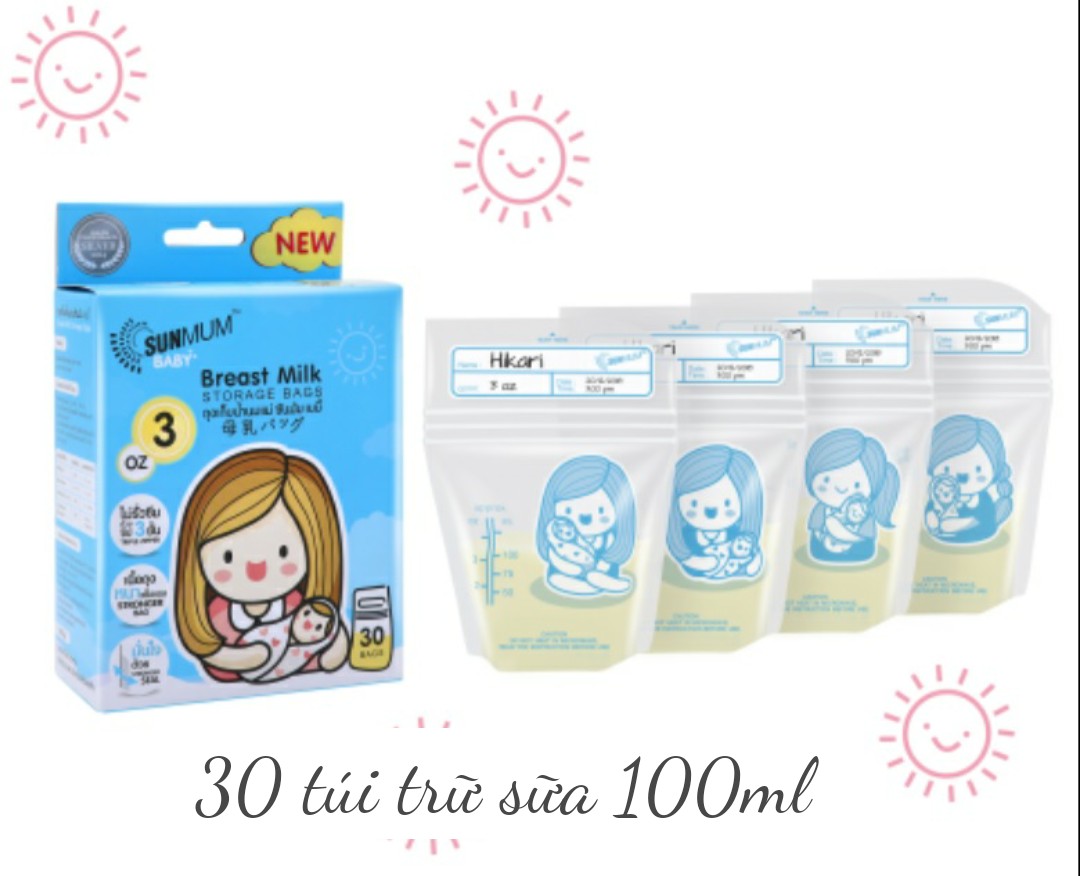 Hộp 30 túi trữ sữa Sunmum mini 100ml kèm 5 zipper 15x20cm