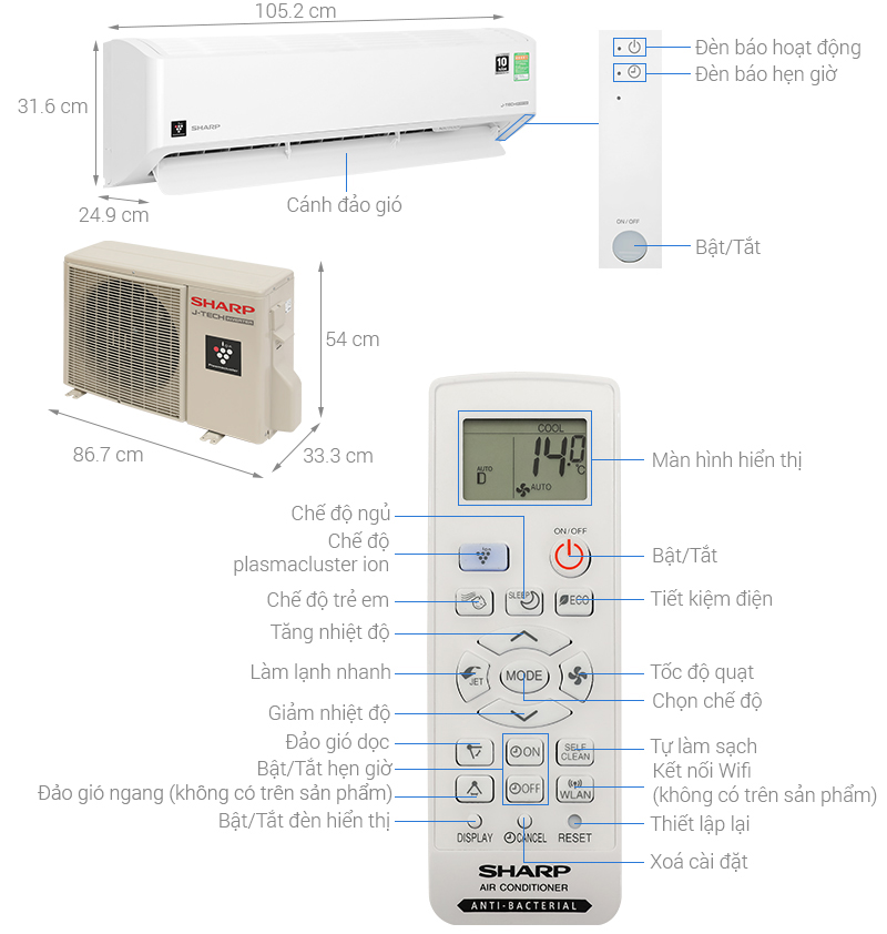 Máy lạnh Sharp Inverter 2.5 HP AH-XP24CMW - HÀNG CHÍNH HÃNG - CHỈ GIAO HCM