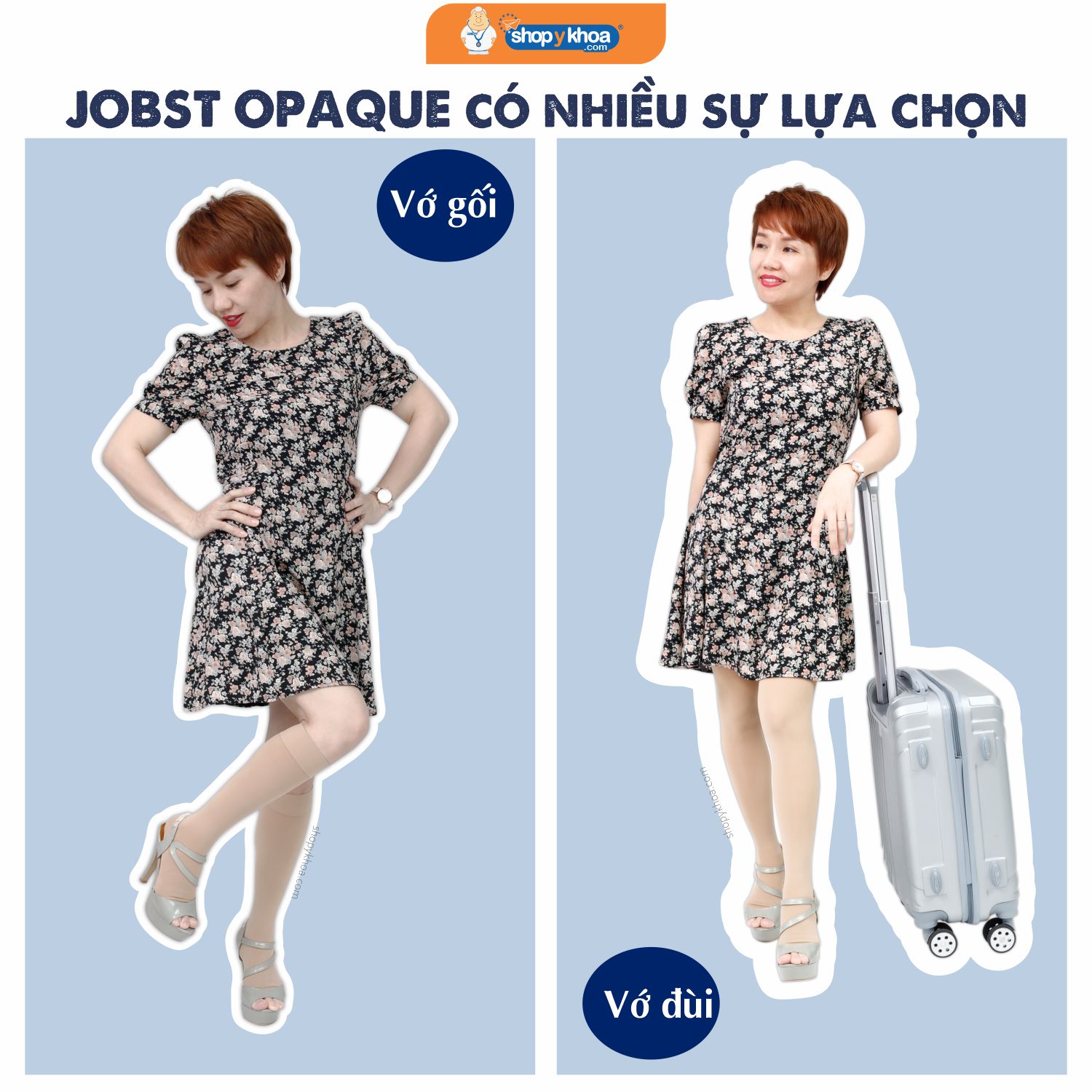 Combo 2 đôi Vớ y khoa gối JOBST Opaque - Mỏng, màu da, hở ngón, 20 - 30mmHg, giãn tĩnh mạch chân (tất y khoa)