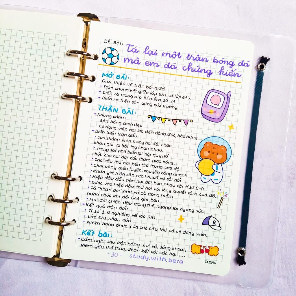 Sổ takenote văn 6, sổ tay ghi chép văn 6, sổ lò xo bìa trong Beta, sổ còng đóng Binder làm sổ planner bullet journal