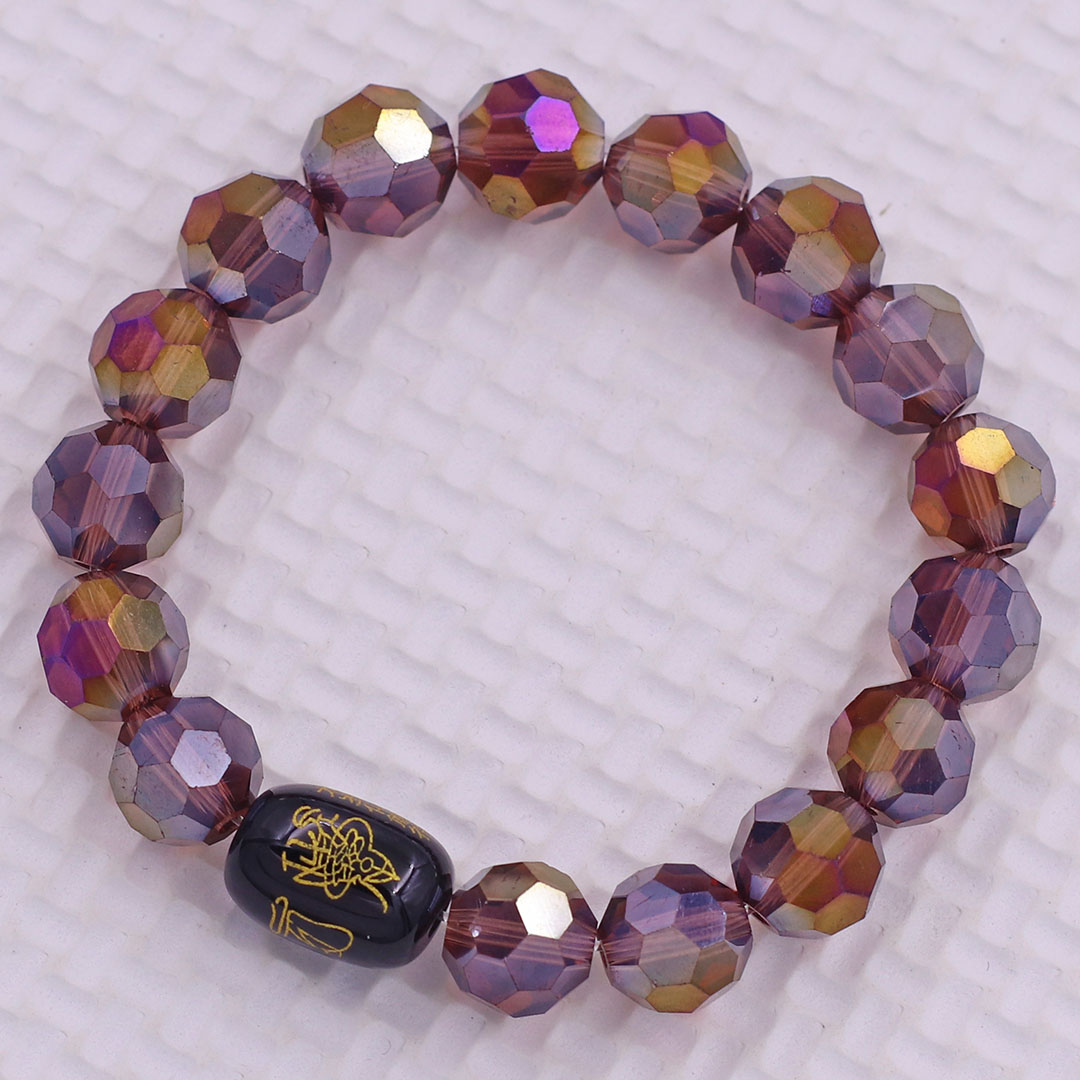 Vòng chuỗi đeo tay pha lê nâu đậm cắt giác 10 ly charm giải thái tuế phù, vòng chuỗi phong thủy, giải năm hạn thái tuế