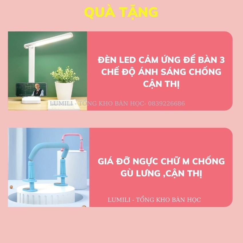Bàn học cho bé thông minh chống gù chống cận Lumili 310 cao cấp mặt gỗ tự nhiên
