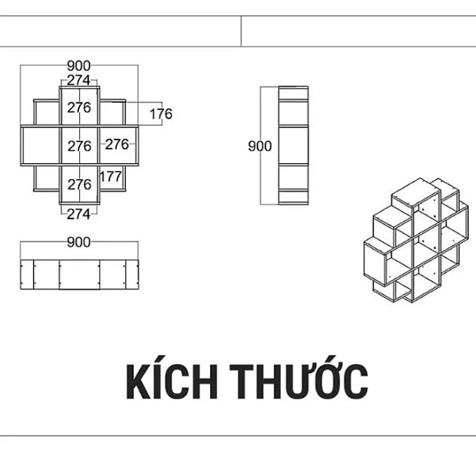 Kệ Treo Tường BLOOM Kiểu Nở Hoa Tundo CTKT205 KT 90 x 90 x 20cm