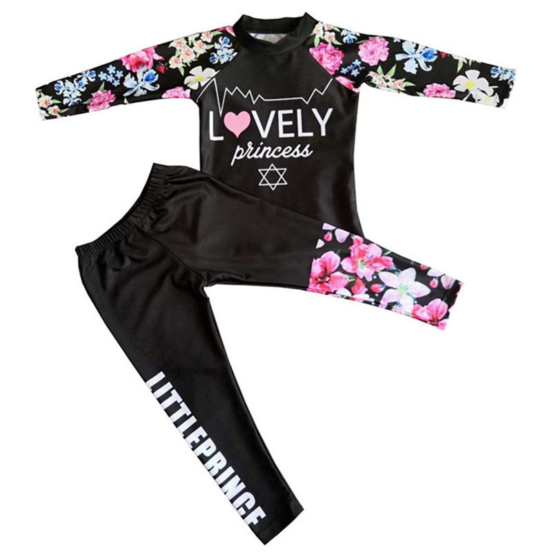 Cô Gái Hai Miếng Phù Hợp Đi Biển 3-10 Năm Trẻ Em Áo Dài Tay 2021 Kid Dễ Thương In Chữ Đồ Bơi Cho Bé áo Tắm