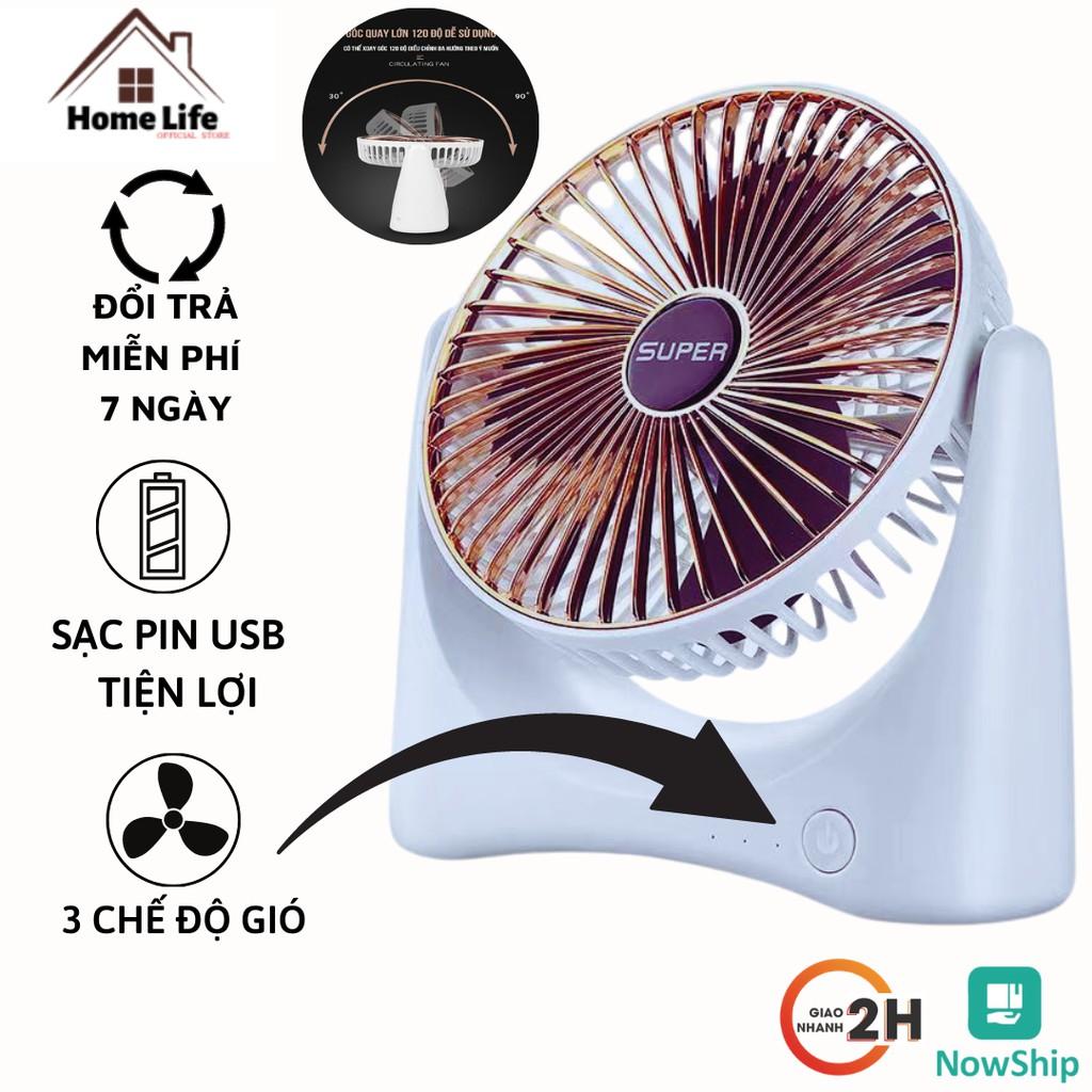 Quạt Tích Điện Mini Để Bàn SUPER FAN Với 3 Cấp Độ Gió, Sạc USB Siêu Tiện Lợi