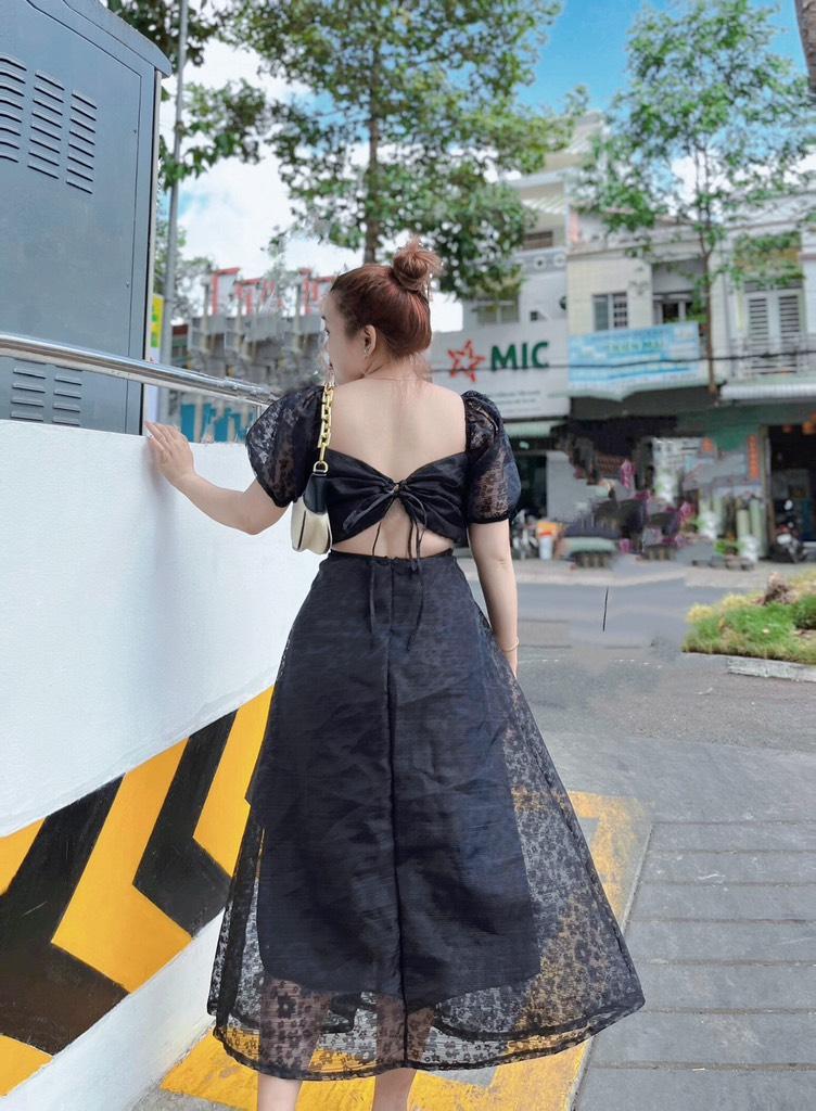 ĐẦM MIDI VOL HOA KHOÉT LƯNG BIGSIZE  14199