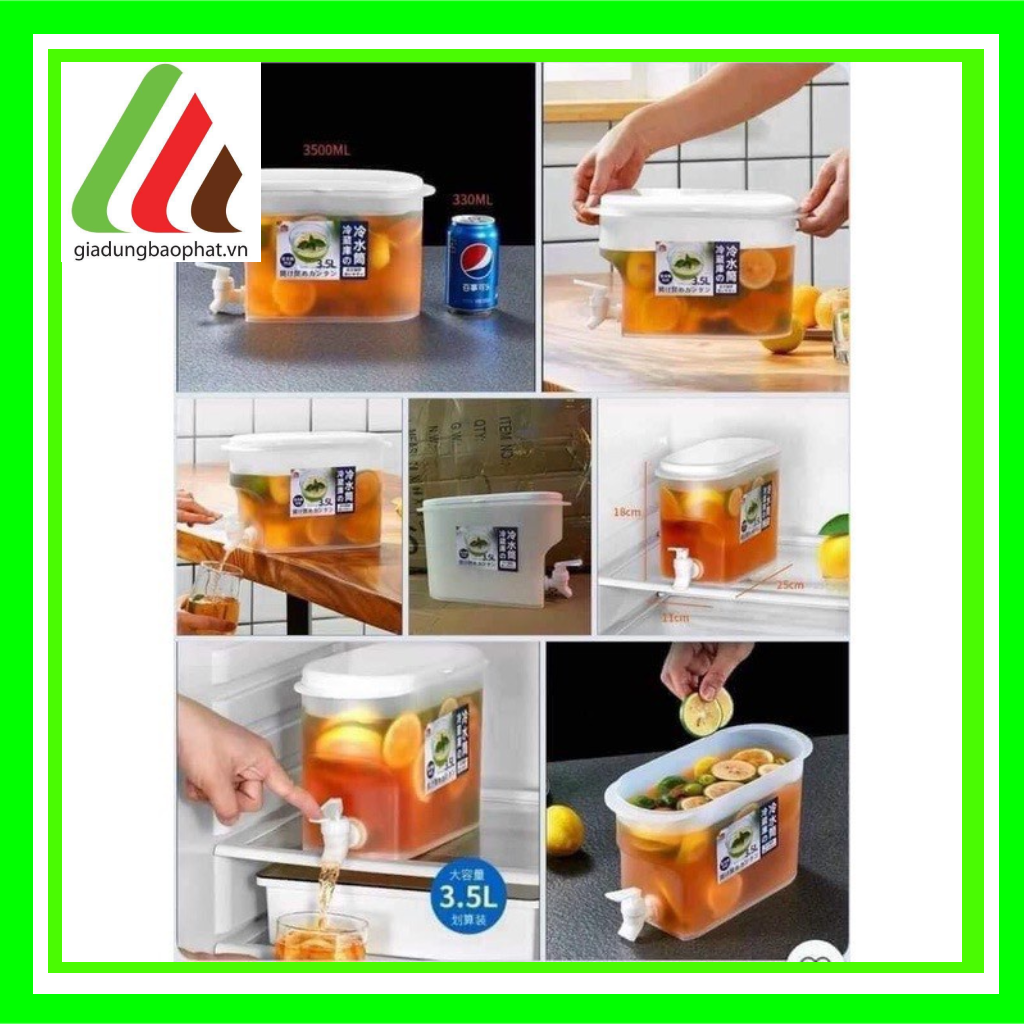 Bình nước nhựa 3.5 lít có vòi dùng trong tủ lạnh thiết kế thông minh chất liệu an toàn chịu nhiệt tốt