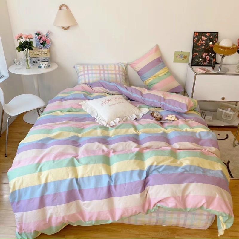 Set Chăn Ga Gối Cotton Living 100% cotton Hàng Nhập Khẩu Cao Cấp 4 Món Cầu Vồng