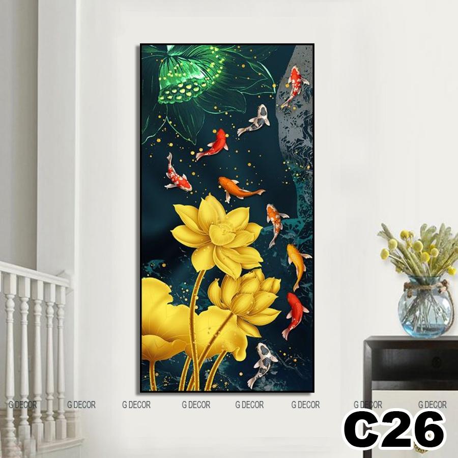 Tranh treo tường canvas 1 bức phong cách hiện đại Bắc Âu 18, tranh cửu ngư quần hội trang trí phòng khách, phòng ngủ