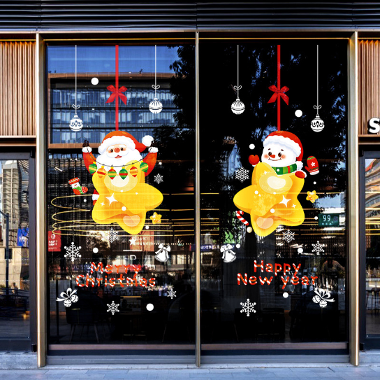 Decal trang trí Noel - Người tuyết và ông già Noel trên ngôi sao