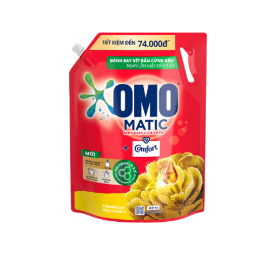 TúI Nước Giặt Omo Matic Comfort Cho Máy Giặt Cửa Trên Hương Tinh Dầu Thơm Xoáy Bay Vết Bẩn, Hương Thơm Bền Lâu 3.6Kg