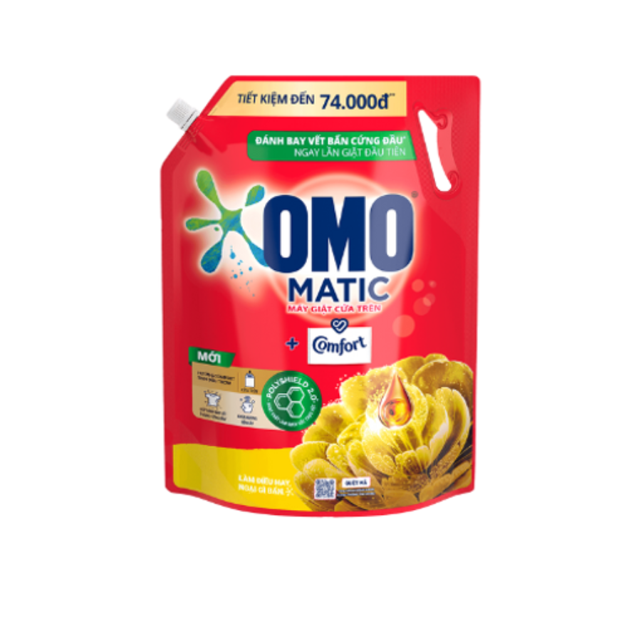 TúI Nước Giặt Omo Matic Comfort Cho Máy Giặt Cửa Trên Hương Tinh Dầu Thơm Xoáy Bay Vết Bẩn, Hương Thơm Bền Lâu 3.6Kg