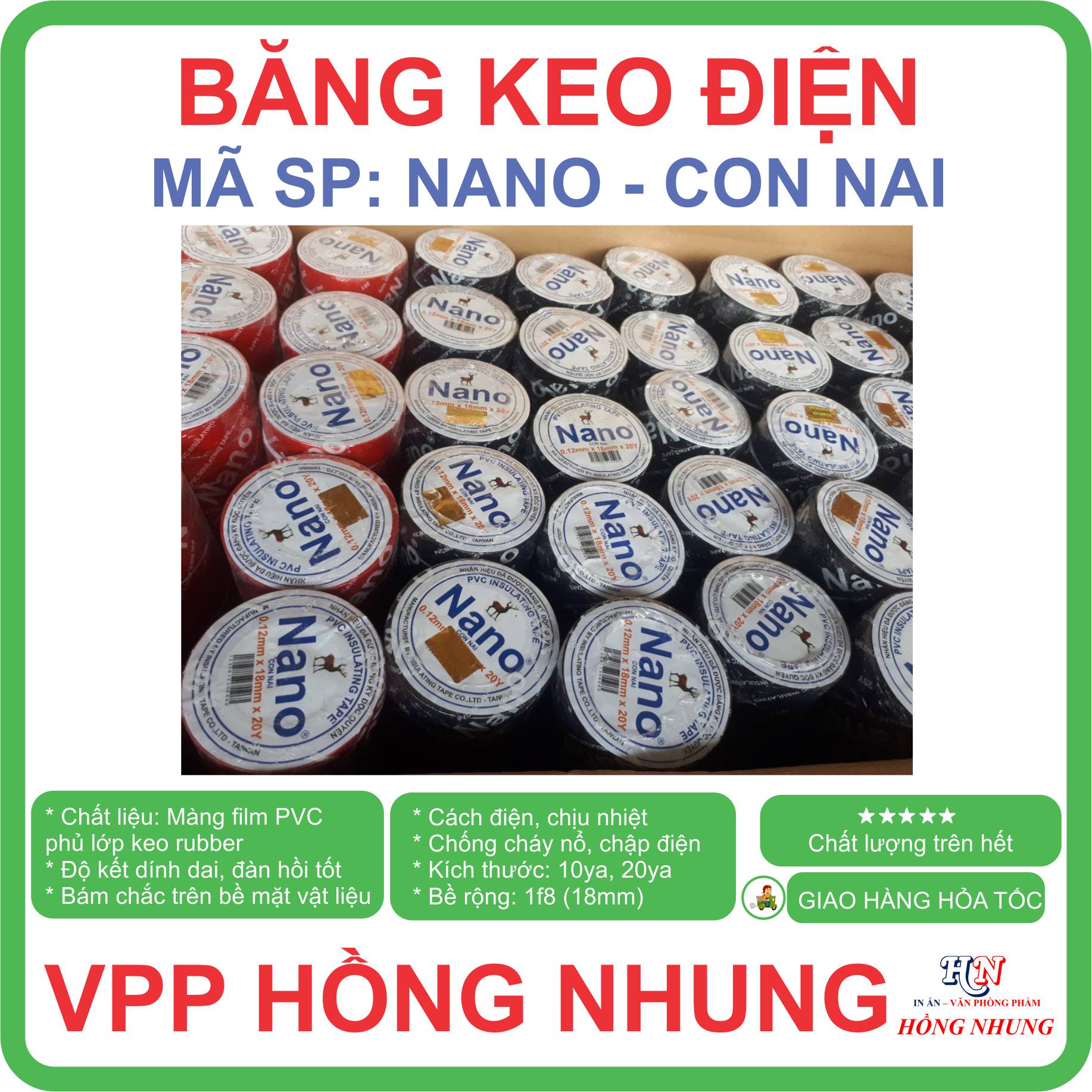 Băng keo điện Nano 10Yard / 20Y- bám dính chắc chắn, dẻo, dai, cách điện / PVC insulating tape